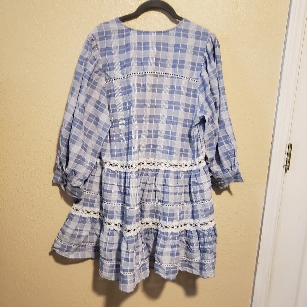 Free People Women's Blue Chambray Time Out Eyelet‎ 3/4 Sleeves Tunic Size XS